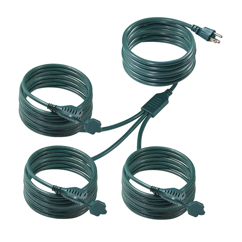 Green NEMA 5-15P to 3-Way Splitter Power Extension Cord with Safety Covers